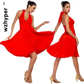 Latinské Tanečné Šaty Dievčatá Otvorte Zadný Skladaný Spoločenský Tanec Latinskej Kostýmy Ženy Červená V Krku Samba Sukne Valčík Morden Tanečné Nosiť