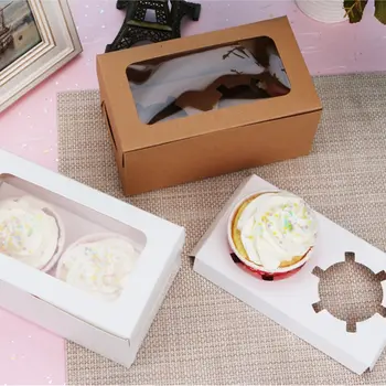 5 ks Kraft Papier Cupcake Balenie Box s Oknom Kartón Tortu Muffin Cookies Candy Box Svadobné Party Narodeniny Láskavosti 4 Veľkosti