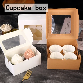 5 ks Kraft Papier Cupcake Balenie Box s Oknom Kartón Tortu Muffin Cookies Candy Box Svadobné Party Narodeniny Láskavosti 4 Veľkosti
