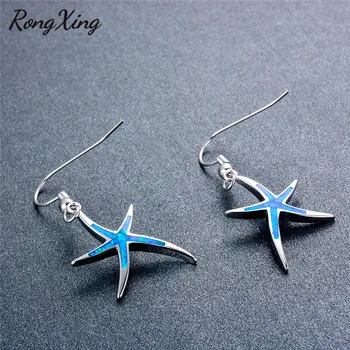RongXing Strieborná Farba Blue Fire Opal Hviezdice Drop Náušnice Pre Ženy Módne Šperky Háčik Visieť Náušnice Ear0744