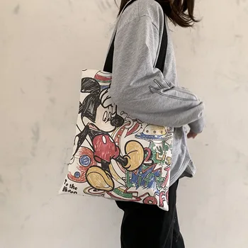 Disney nové plátno taška dámy jediný ramenný iny karikatúra roztomilý Mickey mouse tlač módne študent plátno, baby, dievčatá, kabelky