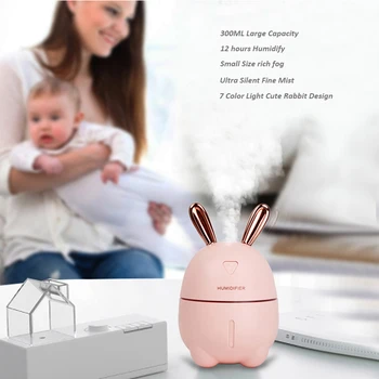 300 ml Králik Zvlhčovač Vzduchu Ultrazvukový Tichý USB Arómu esenciálneho Oleja Difúzor Lampa Domov Auto Office Babyroom Čistička Vzduchu