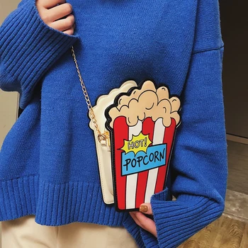 Roztomilý Kreslený Popcorn Vzor Ležérne Módne Dievča Taška cez Rameno Reťazca Taška Crossbody Mini Messenger Taška Kabelky Pre Ženy