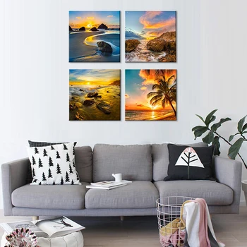 Bez rámu 4pcs Pláž Sunset Seascape Moderných Domov Stenu Decor Plátno HD Tlač Obrázka, Kresby Na Obývacia Izba Dekor