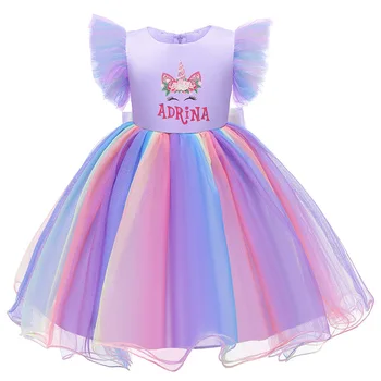 2021 Jednorožec Deti Oblečenie Baby Dievčatá Šaty Princezná Šaty Vestidos Pre Dievča Narodeninovej Party Plesové Šaty, Pearl Svadobné Šaty