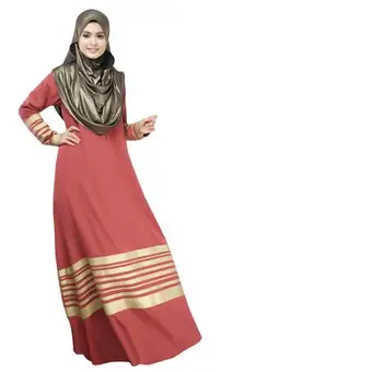 10pcs/veľa fedex fastwoman moslimských voľné dlhé šaty s dlhým rukávom zlatý prúžok bežné abaya šaty 3colors