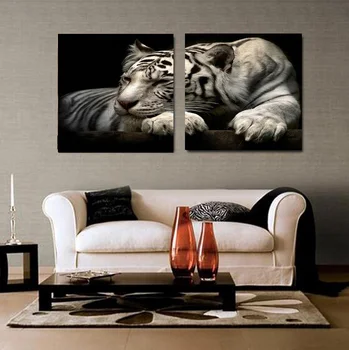 2017 Hot Predaj Sprej Maľovanie Bez Rámu Akvarel Nových Módnych Domov Odtlačkový Zvierat Tiger Maľby 2 Kusy V Jednom Nastaviť Obrazy