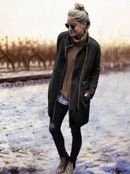 Ženy zimné vysoká krku Bežné Vrecko na zips s Kapucňou Vetrovka Flanelové Outwear Cardigan Sveter Kabát Umelú kožušinu plyšové teplá bavlnená bunda