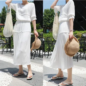 Kórejský Elegantné Biele Boho Ženy Šaty 2019 Na Jar A Leto, Pláž Šaty Vintage Šifón Derss Žena Midi Módne Krátke Šaty