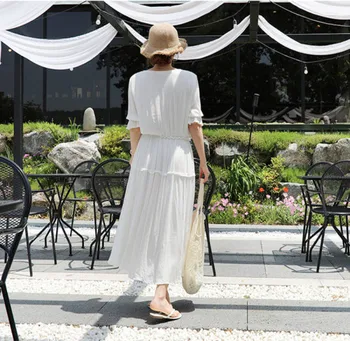 Kórejský Elegantné Biele Boho Ženy Šaty 2019 Na Jar A Leto, Pláž Šaty Vintage Šifón Derss Žena Midi Módne Krátke Šaty