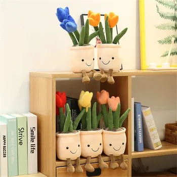 Krásne Kreslené Tulipán v Tvare PP Bavlna Plnené Bábika Ornament s Bambusové drevené Uhlie Domov Gauč Dekorácie