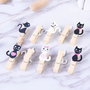 10pcs Japonský mačka drevené klipy s konopné lano Mini pekné Jedlo klip Kawaii drevo, papier klip pre vak Študentov DIY nástroje