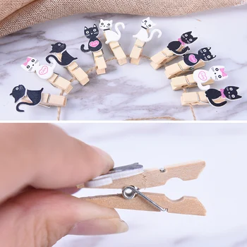 10pcs Japonský mačka drevené klipy s konopné lano Mini pekné Jedlo klip Kawaii drevo, papier klip pre vak Študentov DIY nástroje