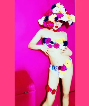 Nový Sexy kvet bikini kostým GOGO Zobraziť DJ DS Jazz Tanečné Kostýmy nočný klub bar stage tanečný spevák oblečenie
