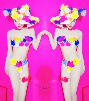 Nový Sexy kvet bikini kostým GOGO Zobraziť DJ DS Jazz Tanečné Kostýmy nočný klub bar stage tanečný spevák oblečenie