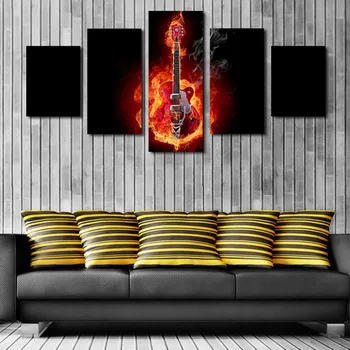 5 Kus Abstraktné Plameň Gitara HD Obraz Moderného Domova Steny Výzdoba Pre Obývacia Izba Tlač Maľovanie Na Plátno Umenie Uframed