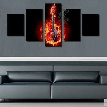 5 Kus Abstraktné Plameň Gitara HD Obraz Moderného Domova Steny Výzdoba Pre Obývacia Izba Tlač Maľovanie Na Plátno Umenie Uframed