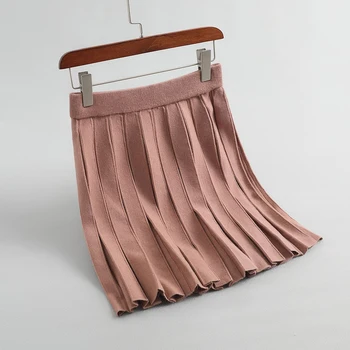 Sherhure 2020 Vysoký Pás Pletenie A-Line Skladaný Úsek Vintage Ženy Zimné Mini Sukne Faldas Jupe Femme Saia