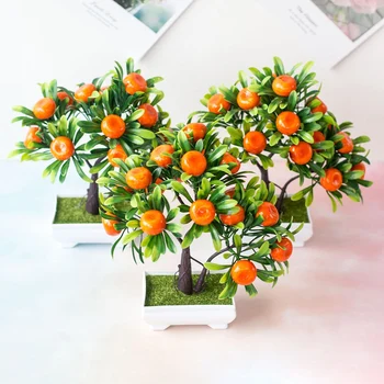 1Pc Umelé Ovocie pomarančovníka Bonsai Home Office Záhrada Ploche Črepníkových Rastlín Strana Dekor Pre Hotel Garden Svadobné Dekorácie