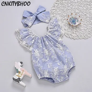 Dieťa Dievča Remienky Flutter-rukáv Roztomilý Prinicess Čipky Baby kombinézu Pre Novorodencov S hlavový most Set Detské Oblečenie Pre Dieťa Dievča