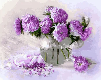 Maľovanie podľa čísel, fialová kytice, 40x50 cm