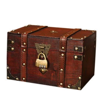 Retro Pokladom, so Zámkom, Vinobranie Drevený Úložný Box Antický Štýl Šperky Organizátor pre Šatník Šperky Box Box Trinket