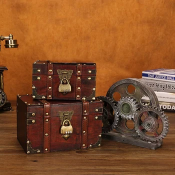 Retro Pokladom, so Zámkom, Vinobranie Drevený Úložný Box Antický Štýl Šperky Organizátor pre Šatník Šperky Box Box Trinket