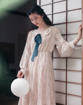 2019 nové módne dámske šaty Letné šifón kvetinové šaty Francúzsko dlhý rukáv čerstvé