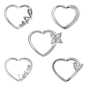 Alisouy 1PC srdce hoop nose krúžok Lekárske Nehrdzavejúcej ocele Nose Krúžok piercing šperkov Klip Hoop Septum klincami pre ženy, dievča