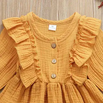 Roztomilý Batoľa Detský Baby Girl Dress Multicolor Móda Čipky Pás Bavlnená posteľná Bielizeň Strany Bežné Princezná Tlačidlo Sundress 1-5Y