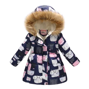 2018 Nový Rok, Nové Zimné detské Oblečenie Dievčatá je Leopard Vytlačené Deti Dlho Kožušiny Golier s Kapucňou Bavlna-Vatovaný Kabát Oblečenie