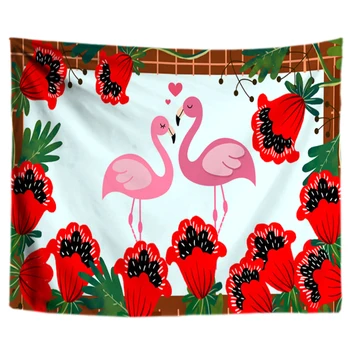 Červený Kvet Gobelín Stene Visí Flamingo Nástenné Gobelíny Tropických Rastlín Palmové Listy Bohemia Vianočné Domova Visí Handričkou