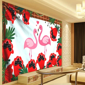 Červený Kvet Gobelín Stene Visí Flamingo Nástenné Gobelíny Tropických Rastlín Palmové Listy Bohemia Vianočné Domova Visí Handričkou
