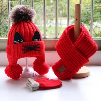 Conjunto de tres piezas de guantes de bufanda para sombrero para gorros de lana tejidos, gorro y bufanda de lana para,