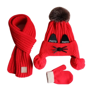 Conjunto de tres piezas de guantes de bufanda para sombrero para gorros de lana tejidos, gorro y bufanda de lana para,