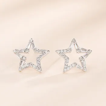 Móda s925 mincový striebro duté päť-špicaté hviezdy náušnice dámske luxusné temperament jednoduchý dizajn náušnice 6-7221