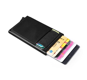 Nový štýl Automatická, Kožený Kreditnej Karty Držiteľ Mužov Kovové Hliníkové Zliatiny Business ID Multifunkčné Karty Mini Slim Peňaženky