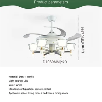 Hongcui Lampa S Stropný Ventilátor Biela S Diaľkovým ovládaním Neviditeľné Ventilátor Čepeľ LED Svietidlá Domov Dekoratívne Pre Obývacia Izba, Spálňa
