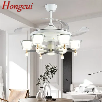 Hongcui Lampa S Stropný Ventilátor Biela S Diaľkovým ovládaním Neviditeľné Ventilátor Čepeľ LED Svietidlá Domov Dekoratívne Pre Obývacia Izba, Spálňa