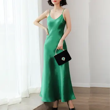 Bella filozofia 2020 Ženy Saténová Košieľka Dlhé Šaty lady Faux Hodváb Špagety Popruh Tenké Šaty ženského tvaru Bežné vestidos