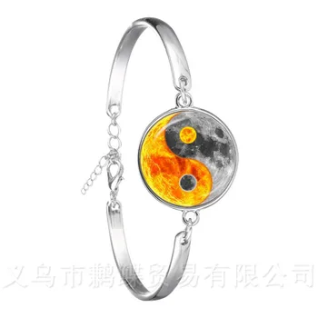 Oheň A Voda, Symbol Šperky Yin Yang Sklenenou Kupolou Náramok Budhizmu, Taoizmu Duchovné Yin-Yang Harmóniu Striebra, Pozlátený Náramok