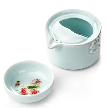 Jusen 1 Teacup 1 Kanvicu Porcelánu Kung Fu Teasets Lotus Ryby Osobné Čaj Infuser Výhodné Cestovné Kancelárie Quik Pohár Teaware
