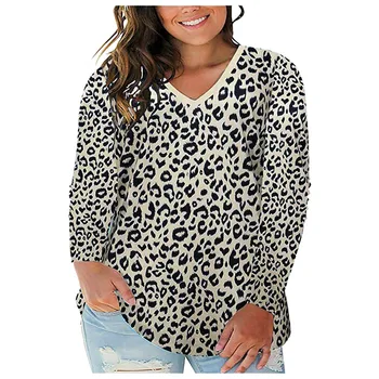 Žena s Dlhými Rukávmi tshirts Tlač Khaki Leopard t shirt Bežné Kolo Golier Nadrozmerná T-Shirt Ženy Základné Klasické Dámske Tričko