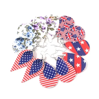 Americké Vlajky Kožené Kvapkovitý Náušnice Pre Ženy, Dievčatá Nový Dizajn Geometrické Stud Ucho Šperky, Darčeky