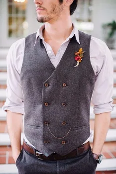 Hot predaj najnovší dizajn tweed pánská vesta slim fit svadobné šaty najlepšie pánske