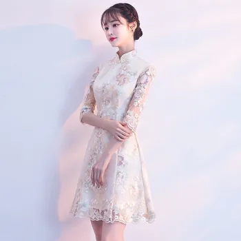 Čínsky Štýl, Svadobné Mini Cheongsam Retro Sexy Štíhla Strany Večerné Šaty Manželstvo Šaty Qipao Vintage Lady Oblečenie Vestidos