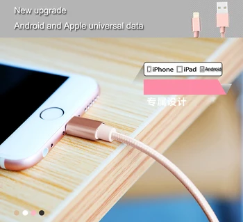 2A rýchle nabitie jeden dvojaký účel nylon pletená dátový kábel pre Android a Apple telefóny