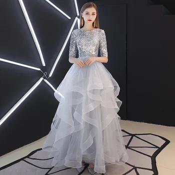 Striebro Šedá Flitrami Módne Orientálna Párty Žena Cheongsam Fáze Show Qipao Šaty Celebrity Elegantné Spoločenské Šaty De Festa