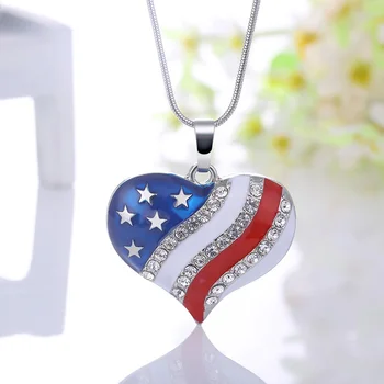 ISINYEE Módne Americkej Vlajky Srdce Náhrdelník Prívesok Pre Ženy Kryštály Skloviny Modrá Červená Deň Nezávislosti Darček Šperky collares