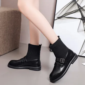 2020 Nové Módne Topánky Ženy Kolo Prst Nízke Podpätky Polovici Teľa Topánky Pre Všetky vaše Pohodlné Ženy Ponožky Topánky Femmes Bottes